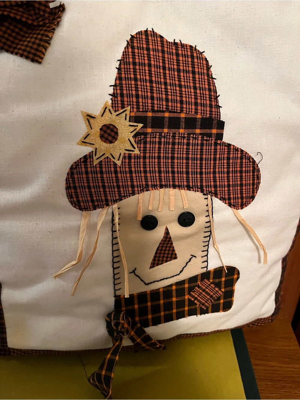 Home Holiday Harvest Scarecrow Decorative Pillow - Orange Plaid
